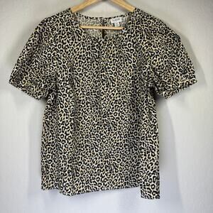 Women's J.‎ Crew Leopard Print Short Sleeve Pullover Blouse Size Small